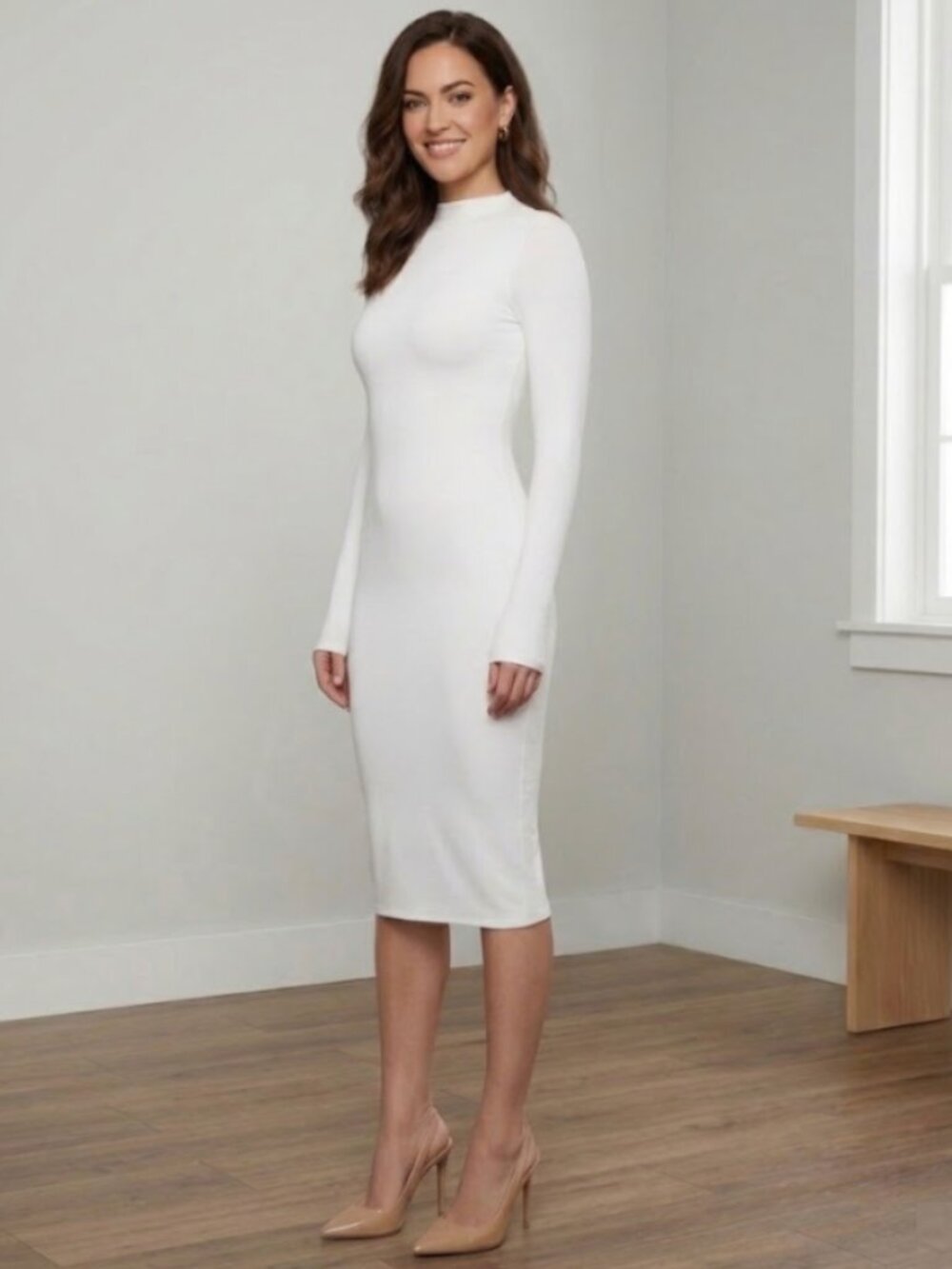 Naked Wardrobe NW Sculpt Midi Dress in White, M